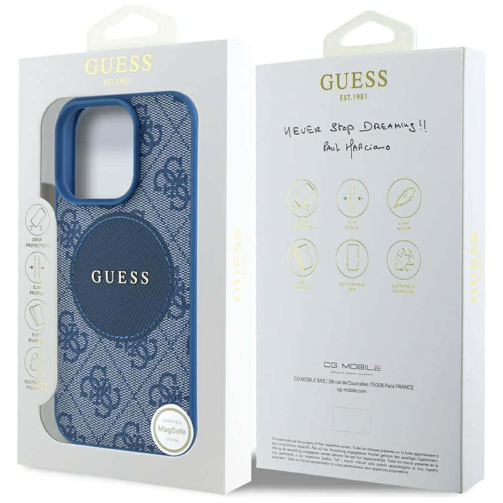 Guess iPhone 16 Pro - 4G Circle Classic Logo - MagSafe Θήκη με Επένδυση Συνθετικού Δέρματος - Blue - GUHMP16LP4PGRSGB