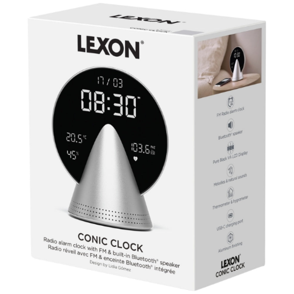 Lexon Ξυπνητήρι με Ραδιόφωνο & Bluetooth Ηχείο - Conic Clock - Aluminium
