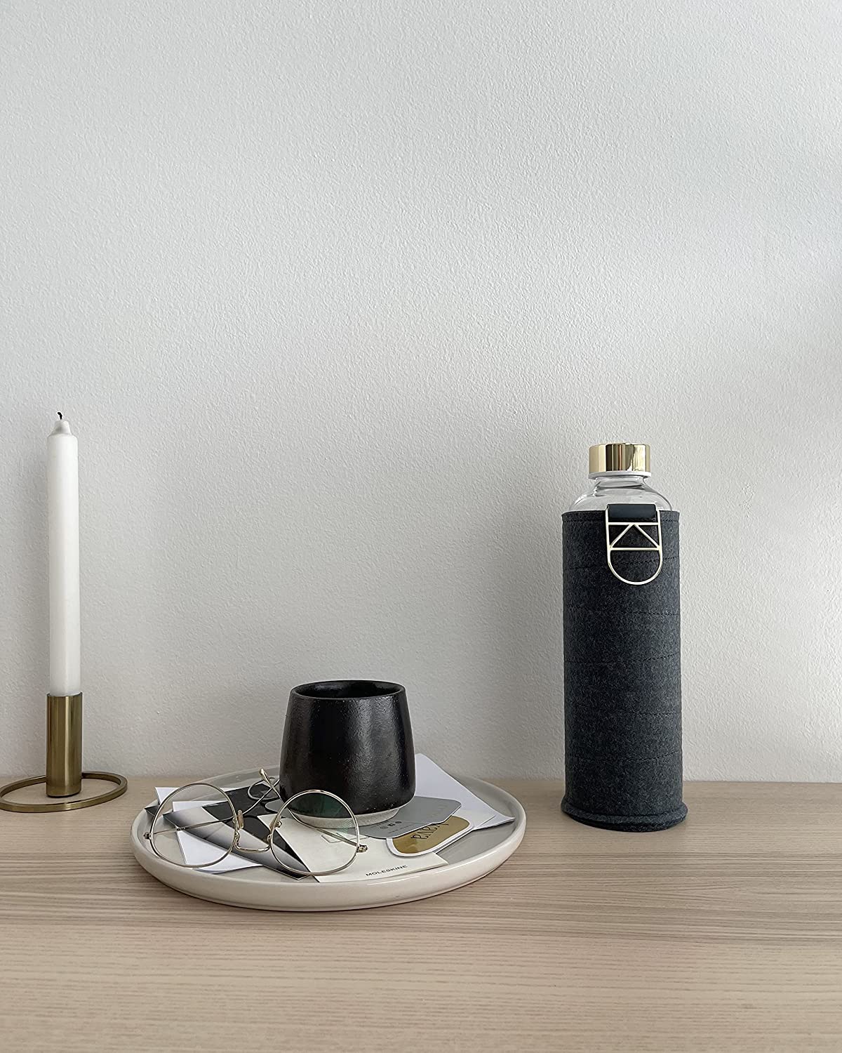 Equa Mismatch Blueberry Pie Γυάλινο Μπουκάλι Νερού με Θήκη από Τσόχα - 750ml - Blue Grey / Gold / Διάφανο