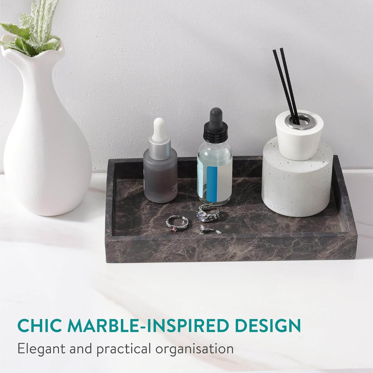 Navaris Διακοσμητικός Δίσκος με Όψη Μαρμάρου από Πολυρητίνη - 22,5 x 17,5 x 2,7 cm - Brown