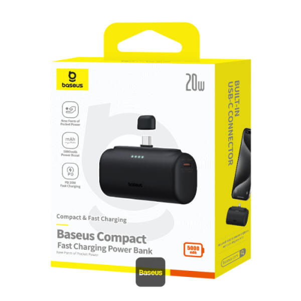 Baseus Compact Series Type-C - PowerBank 5000mAh 20W με Καλώδιο Type-C to Type-C - Black - P10068306113-00