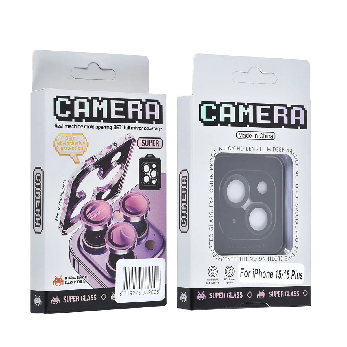 Tuniq iPhone 15 / iPhone 15 Plus - Προστασία Κάμερας - Αντιχαρακτικό Γυαλί - Διάφανο / Μαύρο