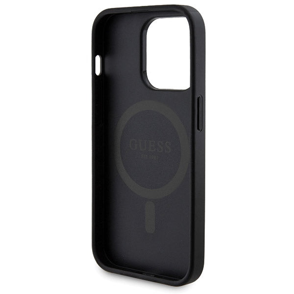 Guess iPhone 15 Pro Max - 4G Metal Logo Σετ MagSafe Σκληρή Θήκη με Επένδυση Συνθετικού Δέρματος και Powerbank 5000mAh - Black - GUBPM5P15X4GEMGK