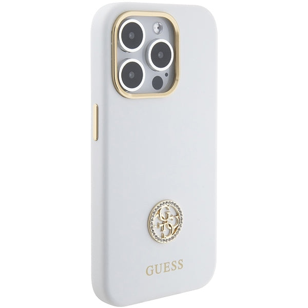 Guess iPhone 15 Pro Max Silicone Logo Strass 4G Σκληρή Θήκη με Πλαίσιο Σιλικόνης - White - GUHCP15XM4DGPH