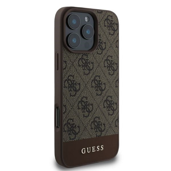 Guess iPhone 16 Pro - 4G Bottom Stripe - Θήκη με Επένδυση Συνθετικού Δέρματος - Brown - GUHCP16LG4GLBR