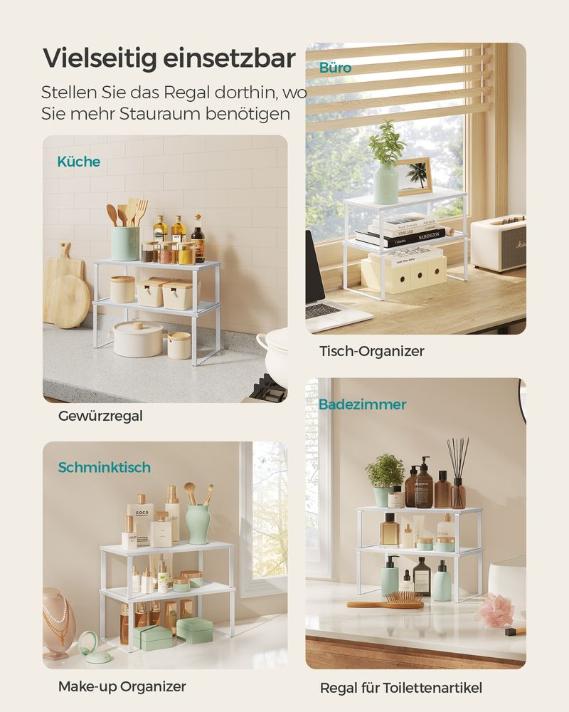 Songmics Σετ με 2 Ξύλινα Ράφια για τον Πάγκο - Cloud White / Snow White - KCS025W01