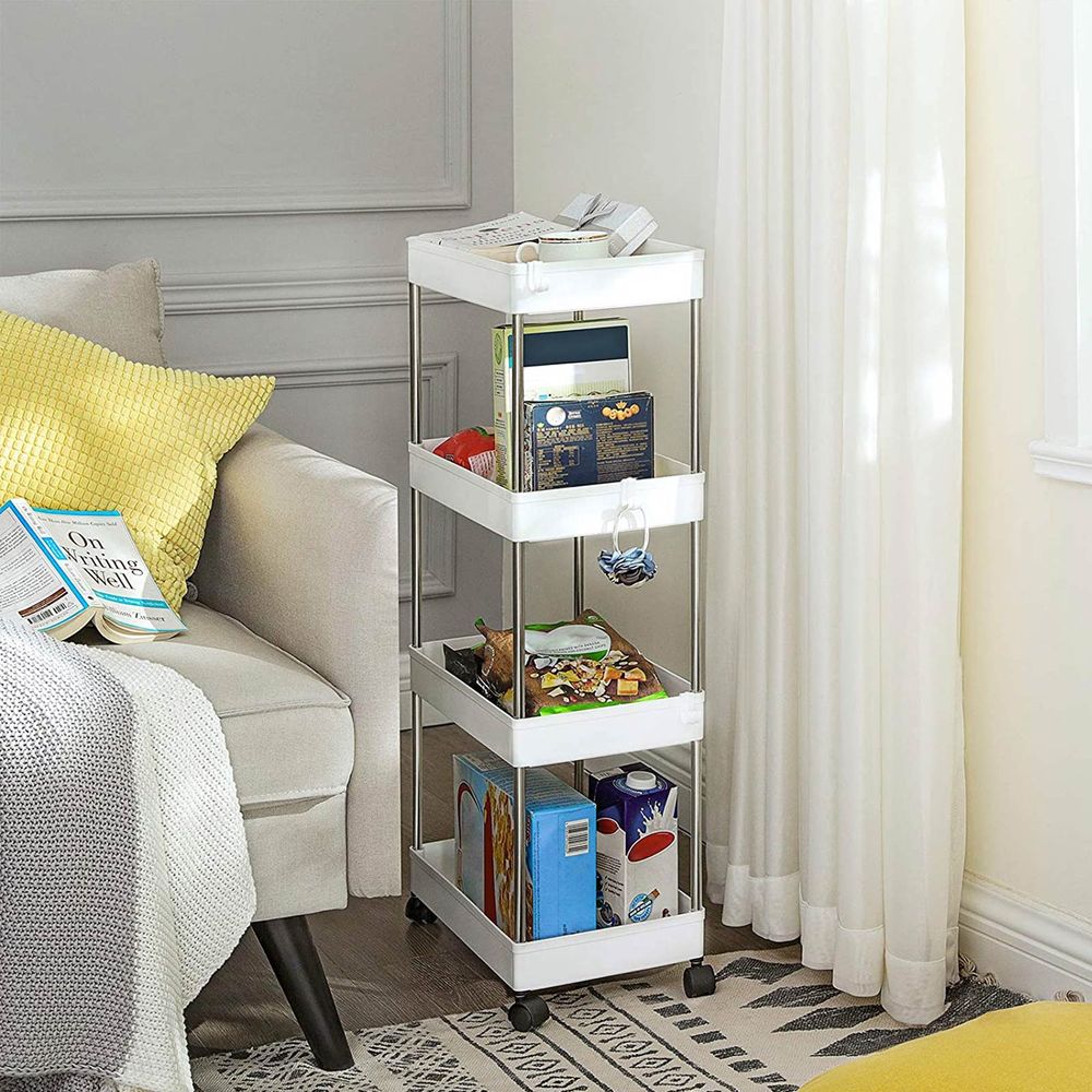 Songmics Πλαστικό Καρότσι Εξοικονόμησης Χώρου για Οργάνωση και Αποθήκευση με 4 Ράφια - 40 x 22 x 86 cm - White - KSC10WT