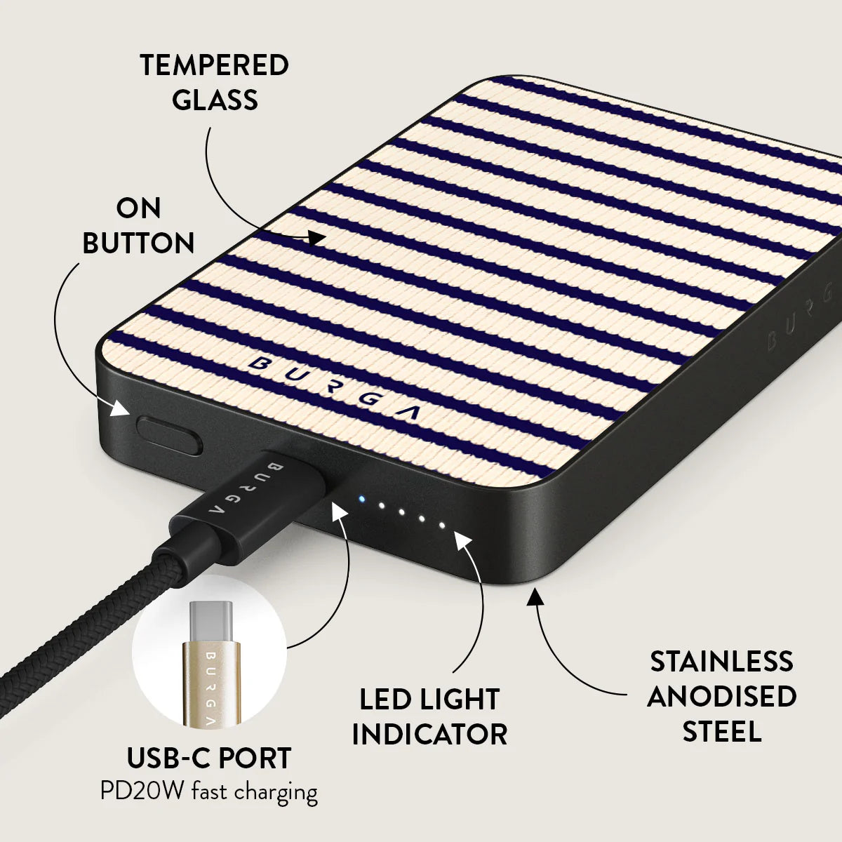 Burga Μαγνητικό Ασύρματο MagSafe PowerBank 5000mAh με Καλώδιο Type-C to Type-C - Gunmetal - Old Money