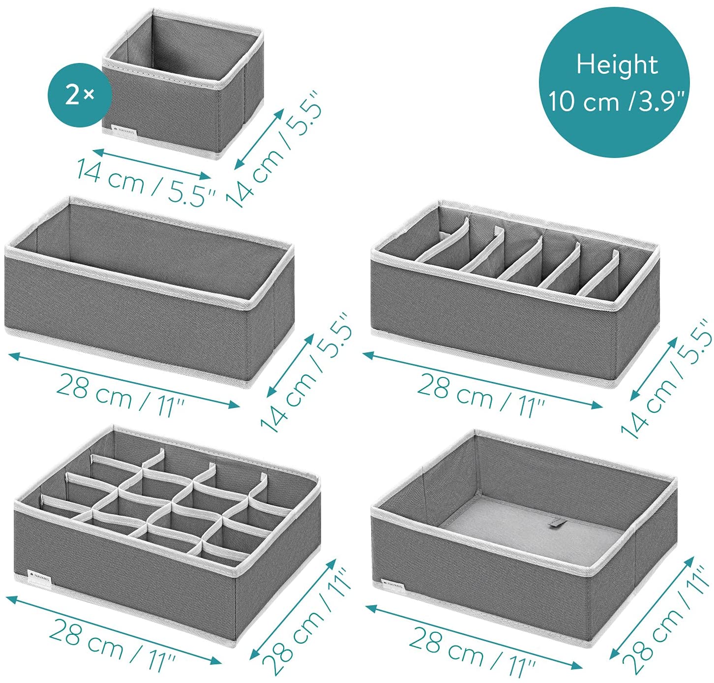 Navaris Σετ με 6 Κουτιά Αποθήκευσης για Συρτάρι - Grey - 54251.01