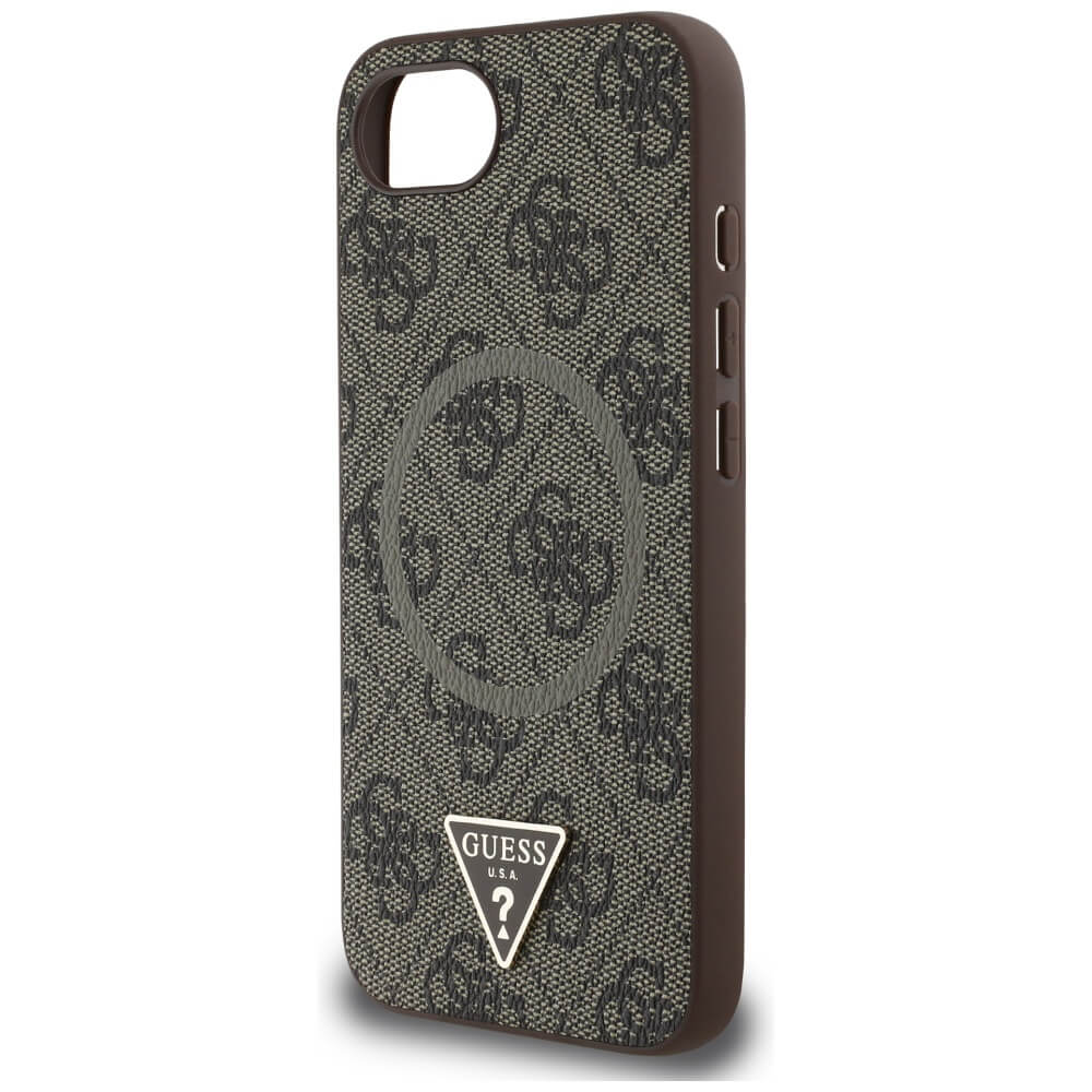Guess iPhone 16e - 4G Ring Triangle Logo - MagSafe Θήκη με Επένδυση Συνθετικού Δέρματος - Brown - GUHMPSE4P4TDPW