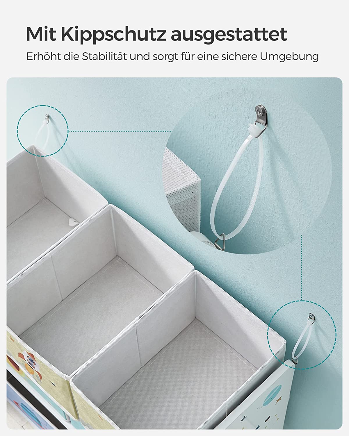 Songmics Ράφι Οργάνωσης Παιδικού Δωματίου με 7 Κουτιά Αποθήκευσης από Ύφασμα - 29,5 x 62,5 x 60 cm - White - GKR034W01