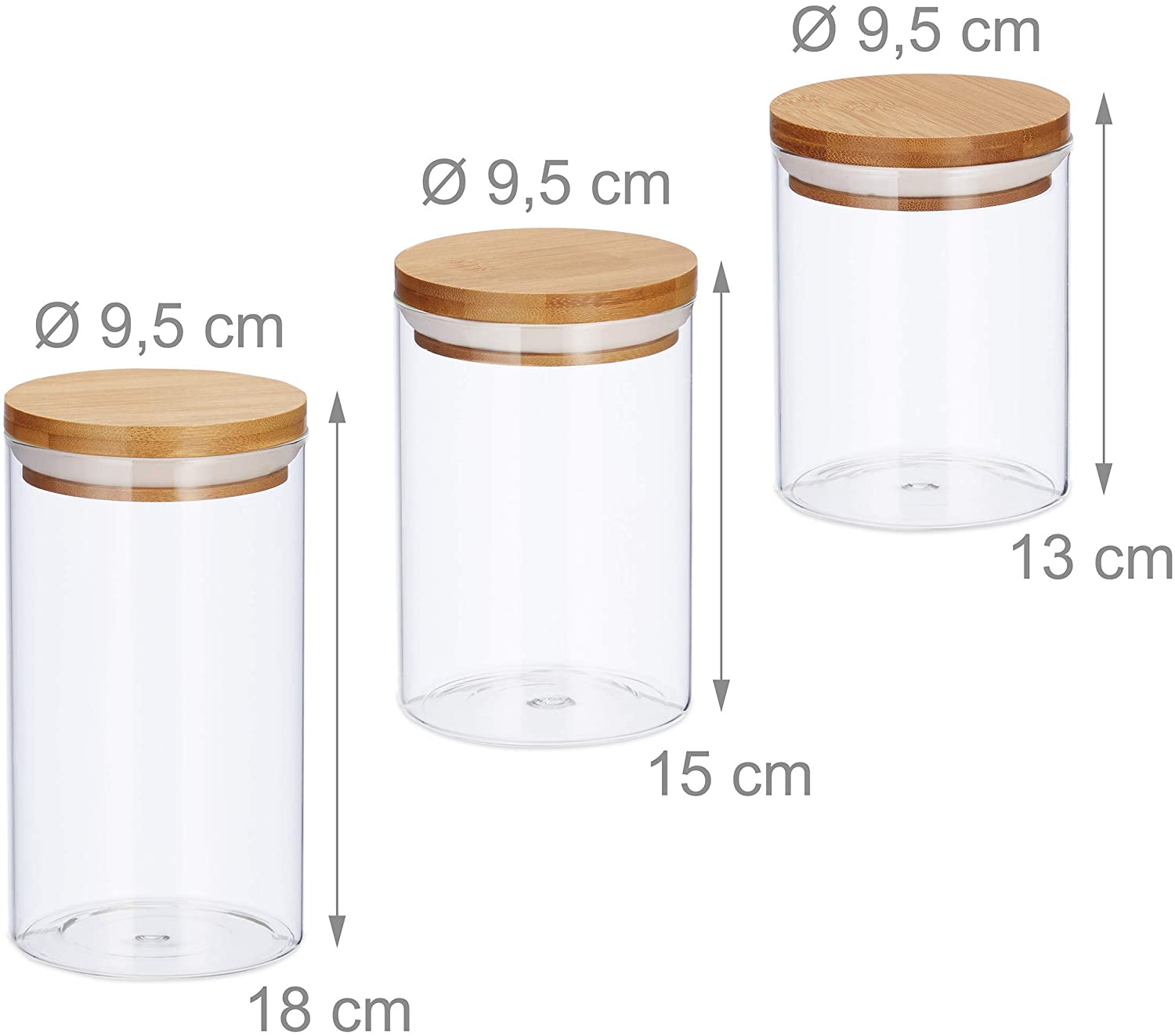 Relaxdays Σετ με 3 Γυάλινα Βάζα Αποθήκευσης σε Διαφορετικά Μεγέθη - Natural - 4052025279936
