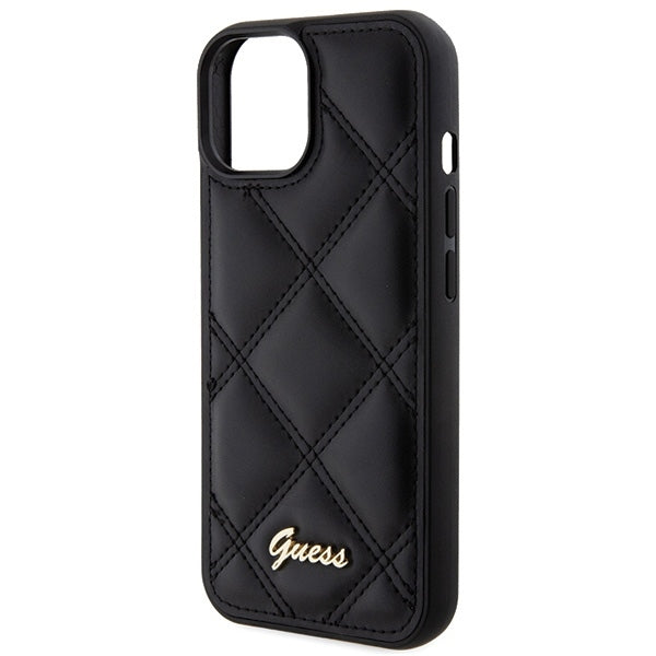 Guess iPhone 15 - Quilted Metal Logo Θήκη με Επένδυση Συνθετικού Δέρματος - Black - GUHCP15SPSQSQSK