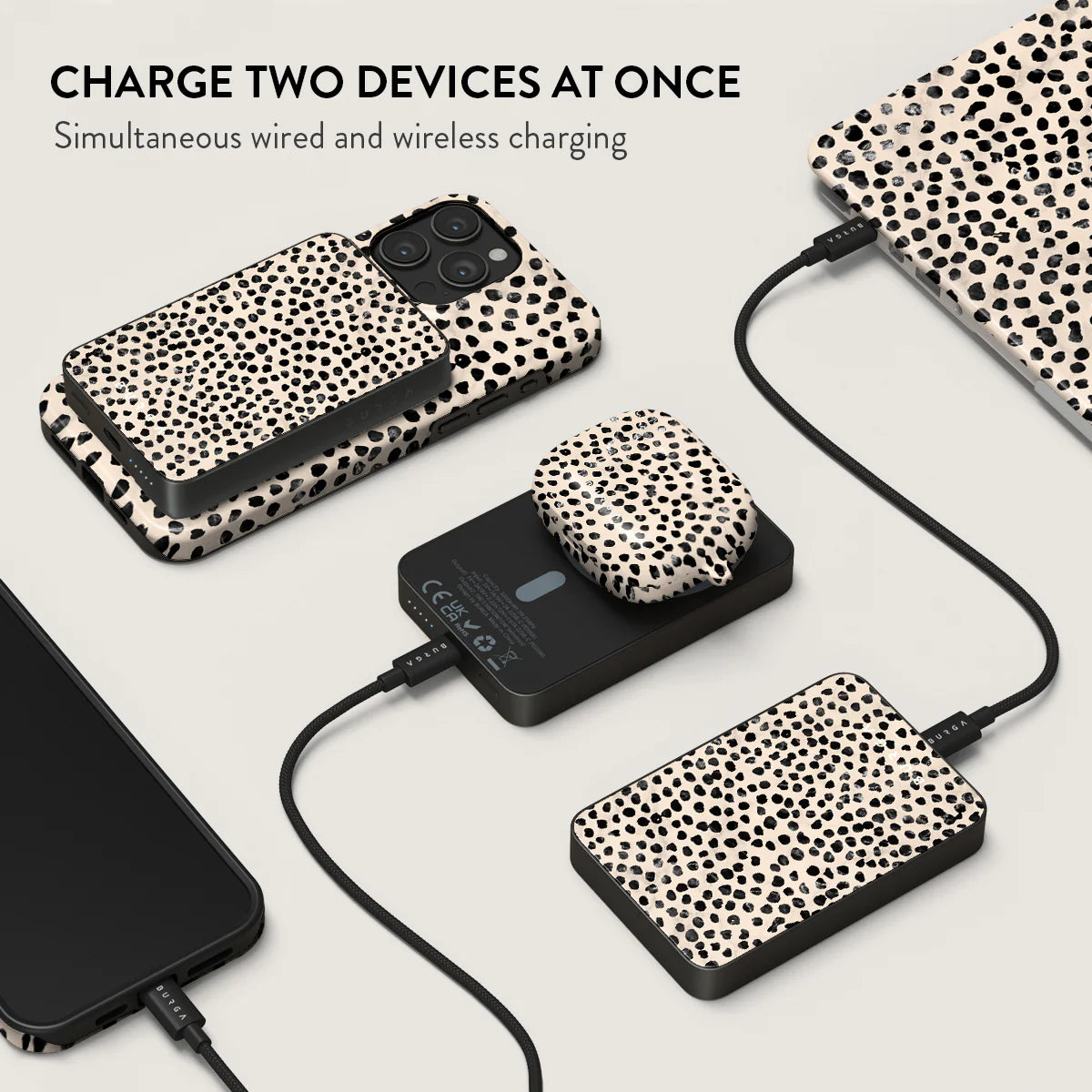 Burga Μαγνητικό Ασύρματο MagSafe PowerBank 5000mAh με Καλώδιο Type-C to Type-C - Gunmetal - Almond Latte