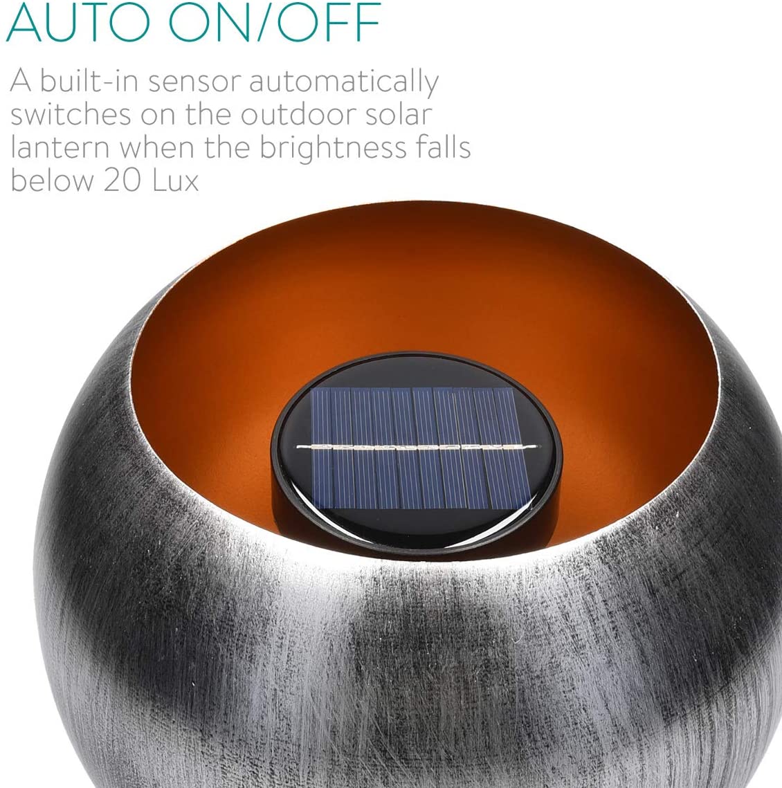 Navaris Outdoor Solar Light Bowl Φωτιστικό Εξωτερικού Χώρου - Round Metal Fire Pit - Silver - 47542.02