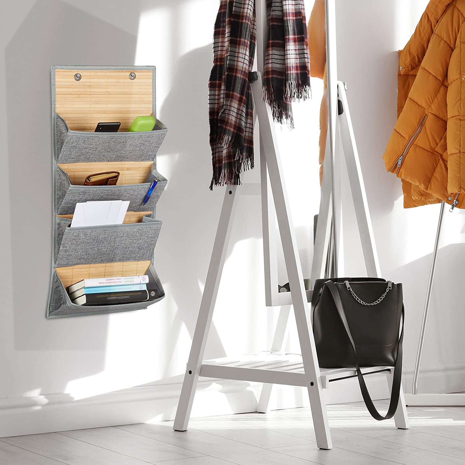 Relaxdays Διοργανωτής Τοίχου από Μπαμπού για το Γραφείο και τον Διάδρομο - Grey - Large - 4052025960940