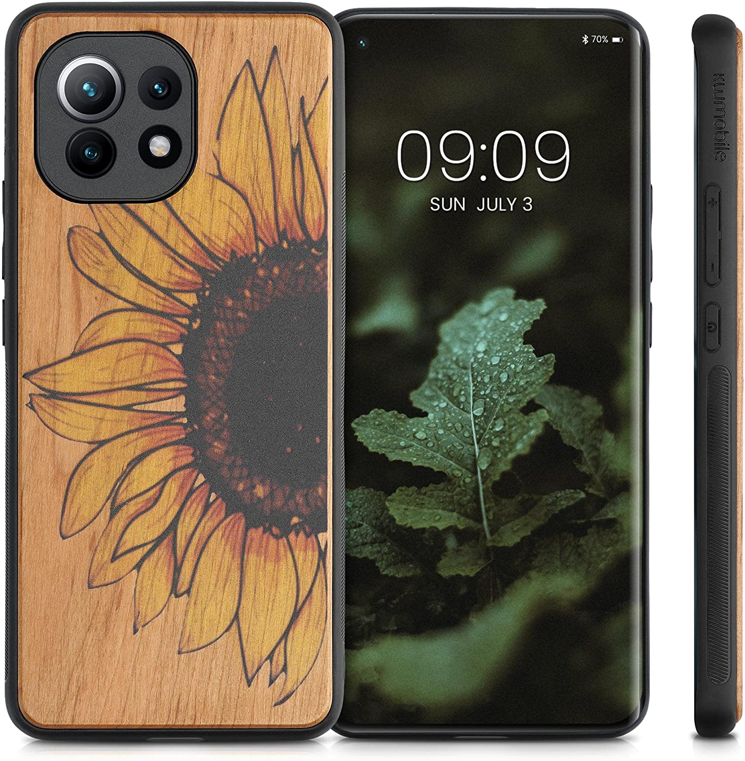 KW Xiaomi Mi 11 Θήκη από Φυσικό Ξύλο - Design Wood Sunflower - Yellow / Dark Brown / Light Brown - 54662.05