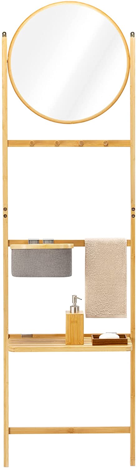 Navaris Κρεμάστρα από Μπαμπού για Πετσέτες με Καθρέφτη και Ράφι - Light Brown - 54181.01