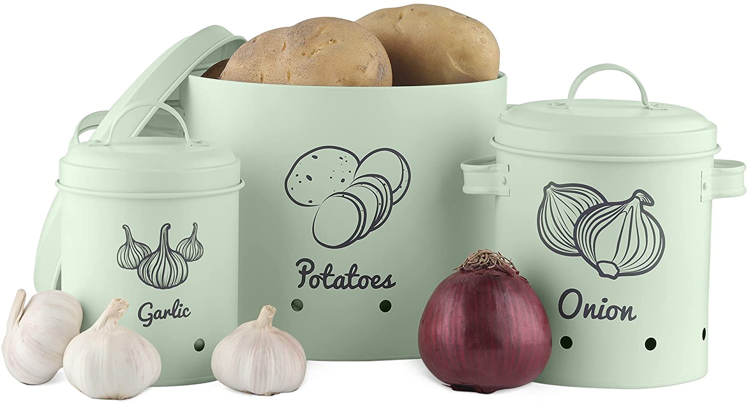 Navaris Σετ με 3 Σιδερένια Δοχεία Αποθήκευσης Λαχανικών - Mint Green - 51525.01.71