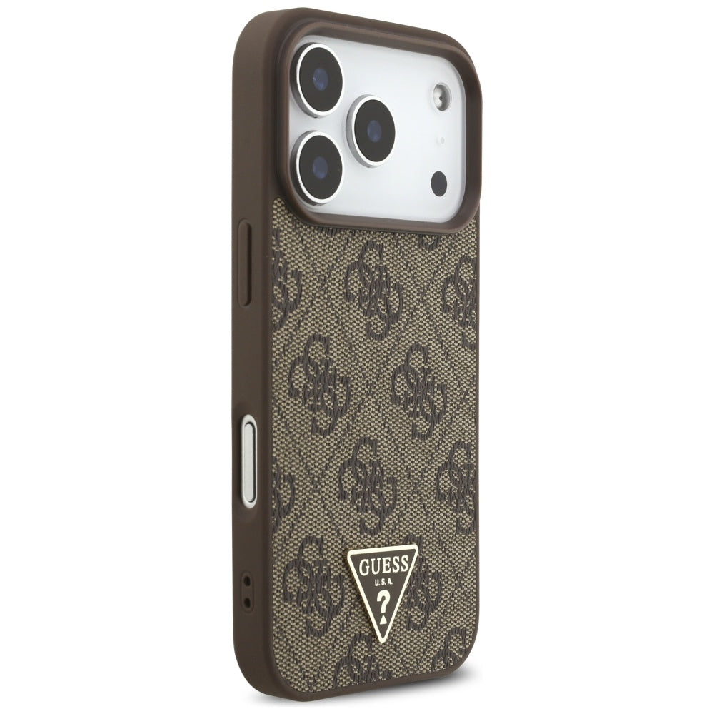 Guess iPhone 17 Pro - 4G Strap Triangle Logo MagSafe - Σκληρή Θήκη με Επένδυση Συνθετικού Δέρματος και Λουράκι - Brown - GUHMP17LP4TSDPPSW