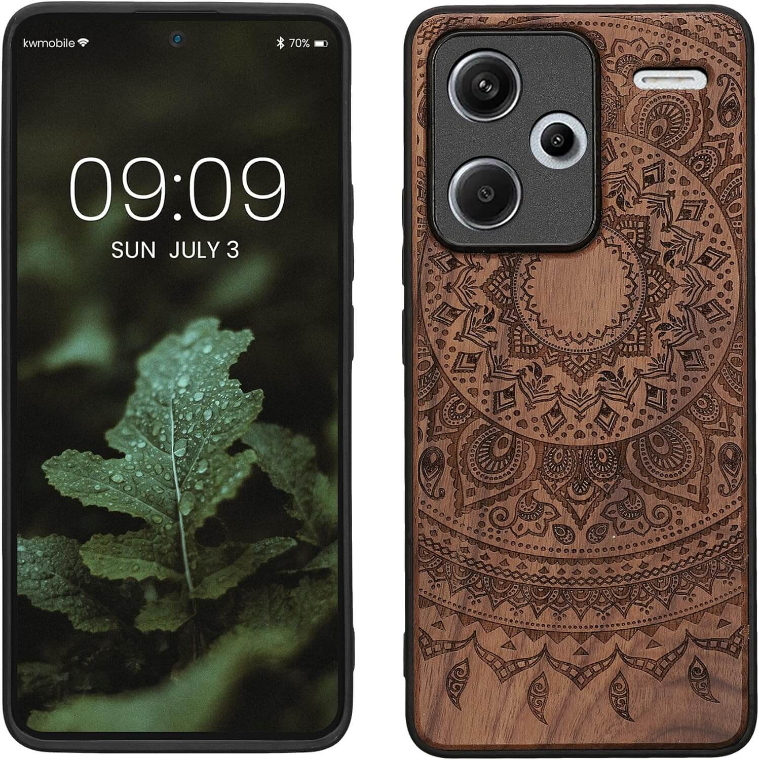 KW Xiaomi Redmi Note 13 Pro+ 5G Θήκη από Φυσικό Ξύλο - Design Indian Sun - Dark Brown