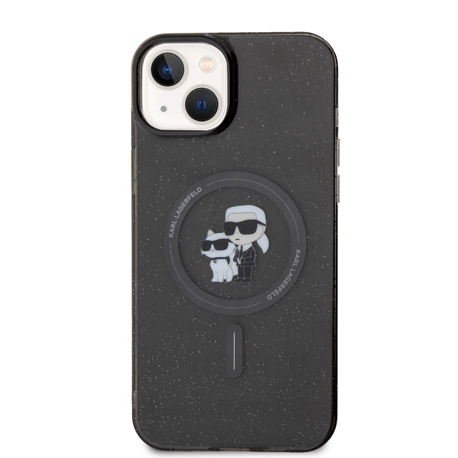 Karl Lagerfeld iPhone 15 / 14 / 13 - Karl and Choupette Glitter Magsafe Σκληρή Θήκη με Πλαίσιο Σιλικόνης και MagSafe - Black - KLHMP15SHGKCNOK