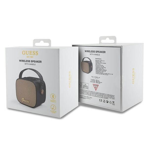 Guess Portable Speaker Mini Bluetooth 5.3 - 4G Leather Script Logo with Strap - Φορητό Ηχείο Bluetooth - Black