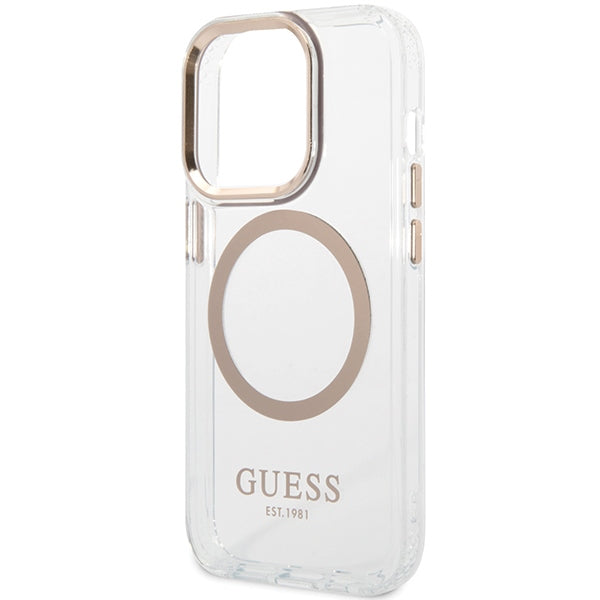 Guess iPhone 15 Pro Metal Outline MagSafe Σκληρή Θήκη με Πλαίσιο Σιλικόνης και MagSafe - Gold - GUHMP15LHTRMD