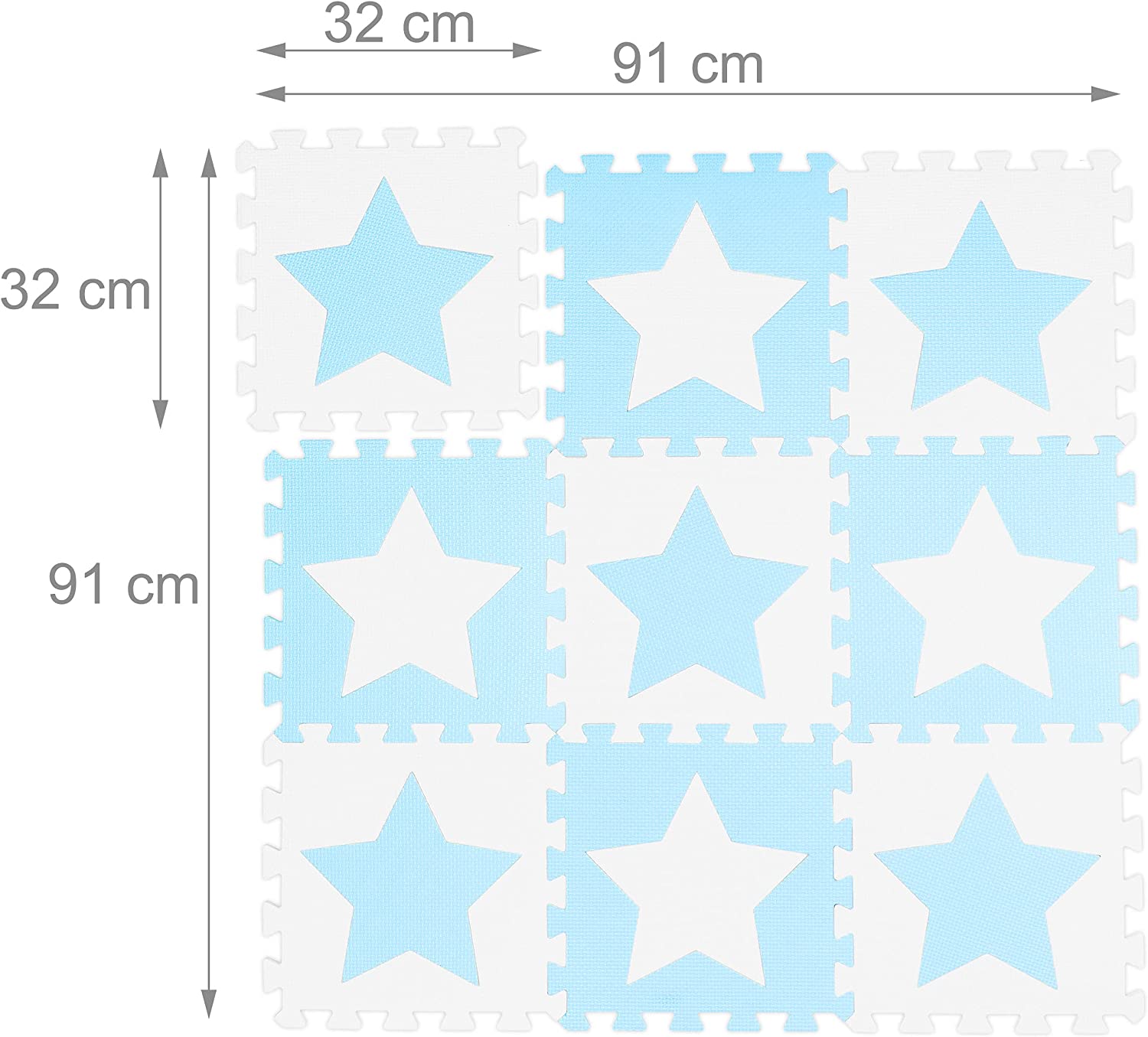 Relaxdays Χαλάκι Παζλ 9 Τεμαχίων για Παιδιά - Design Stars - White / Blue - 4052025890100