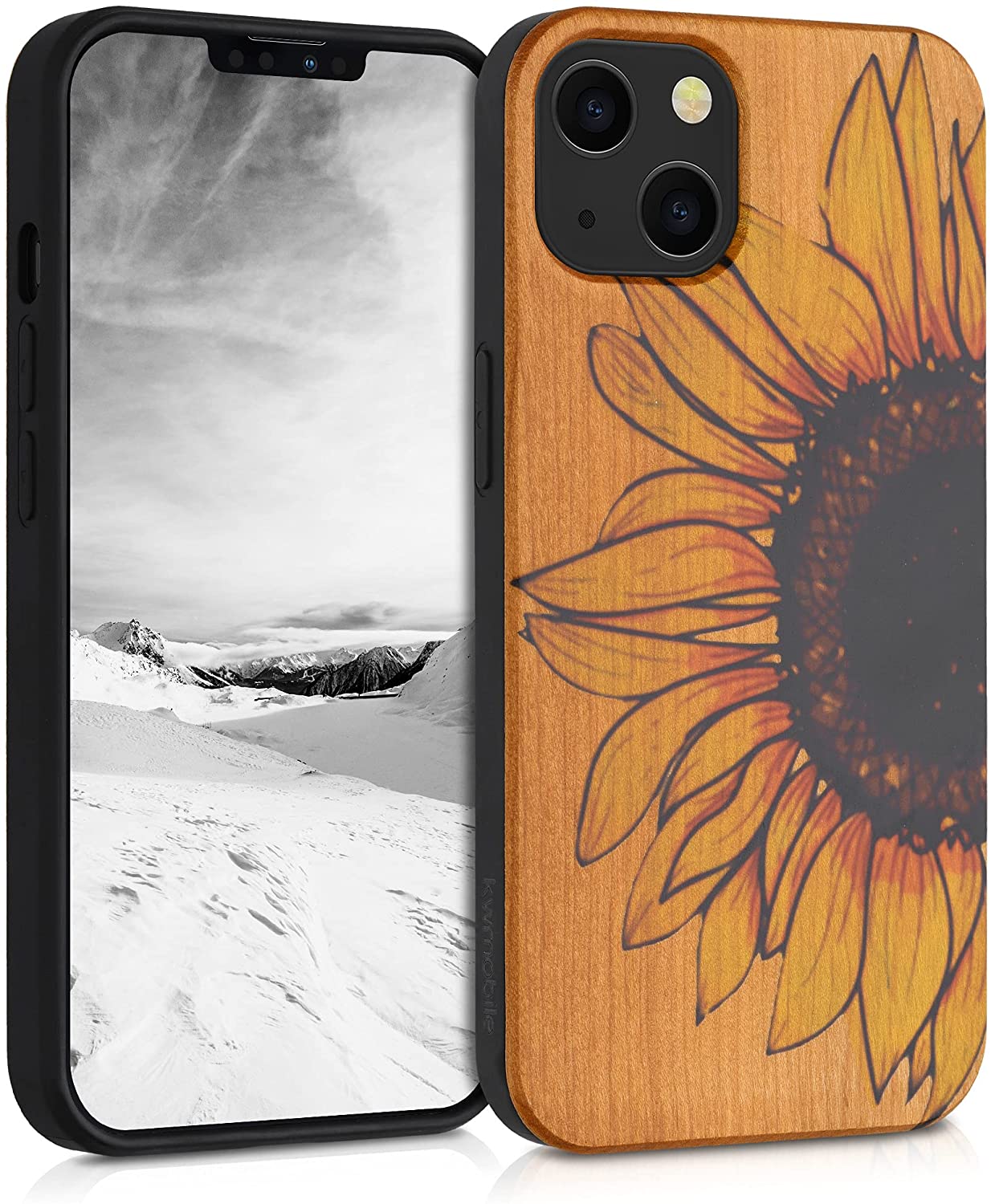 KW iPhone 13 Θήκη από Φυσικό Ξύλο Design Wood Sunflower - Yellow / Dark Brown / Light Brown - 55953.03