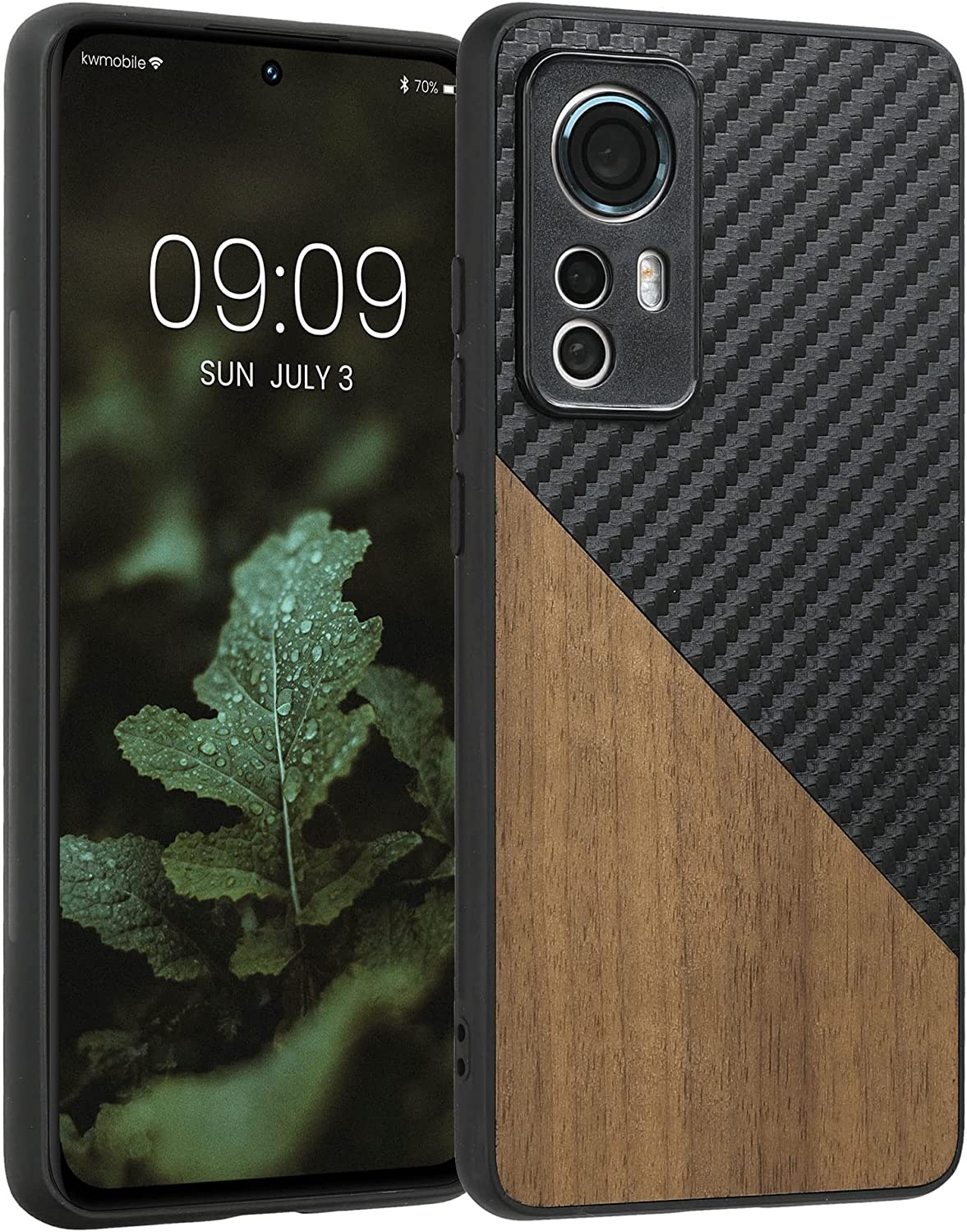 KW Xiaomi 12 / 12X Θήκη από Φυσικό Ξύλο και Carbon - Black / Brown - 58201.01