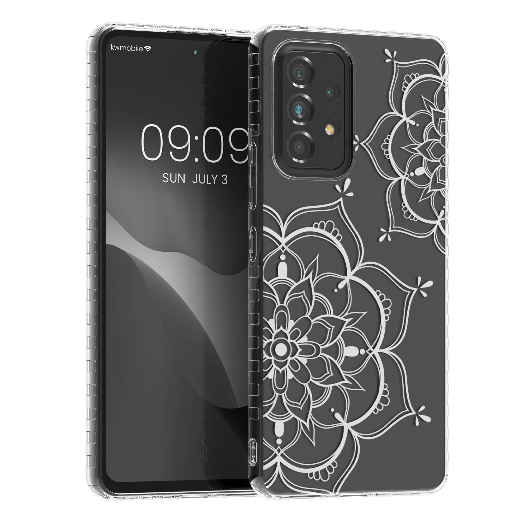 KW Samsung Galaxy A53 5G Σκληρή Θήκη με Πλαίσιο Σιλικόνης - Design Flower Twins - Διάφανη - Silver - 58368.03