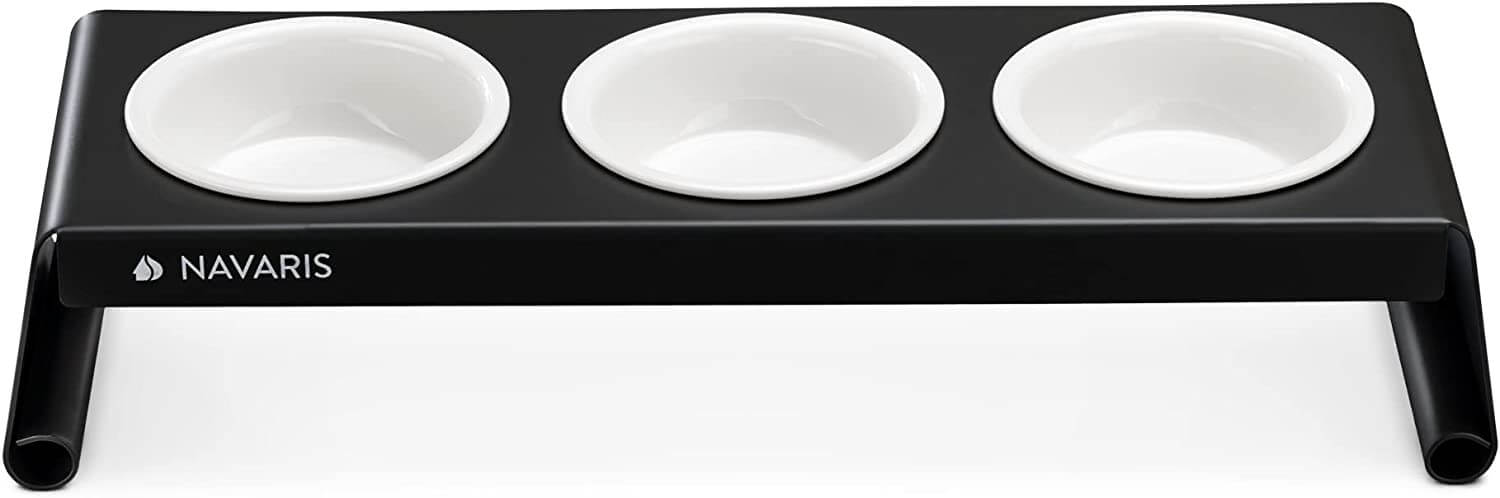 Navaris Σετ με 3 Κεραμικά Μπολ Φαγητού και Νερού με Μεταλλική Βάση για Κατοικίδια - 350ml - ‎Dark Grey - 59326.01.19