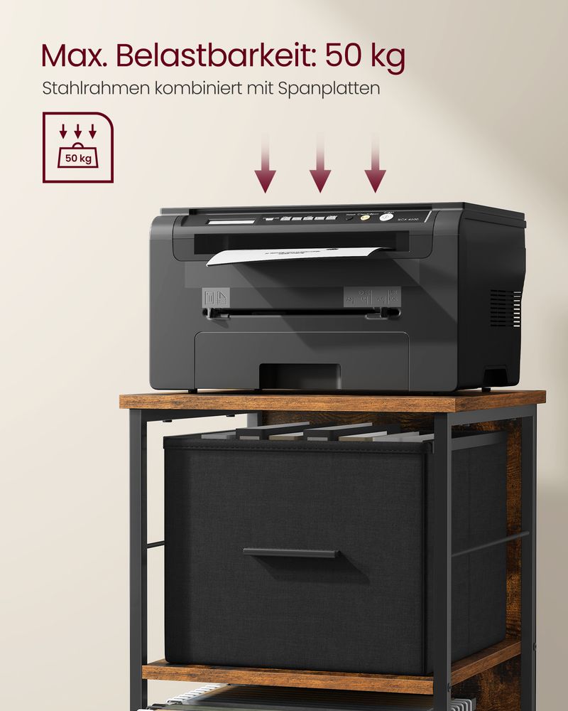 Vasagle Τροχήλατη Βάση Εκτυπωτή / Αρχειοθήκη με 2 Συρτάρια με Χωρητικότητα Εγγράφων A4 - 37.5 x 38.5 x 68.7 cm - Vintage Brown / Ink Black - OFC056B01