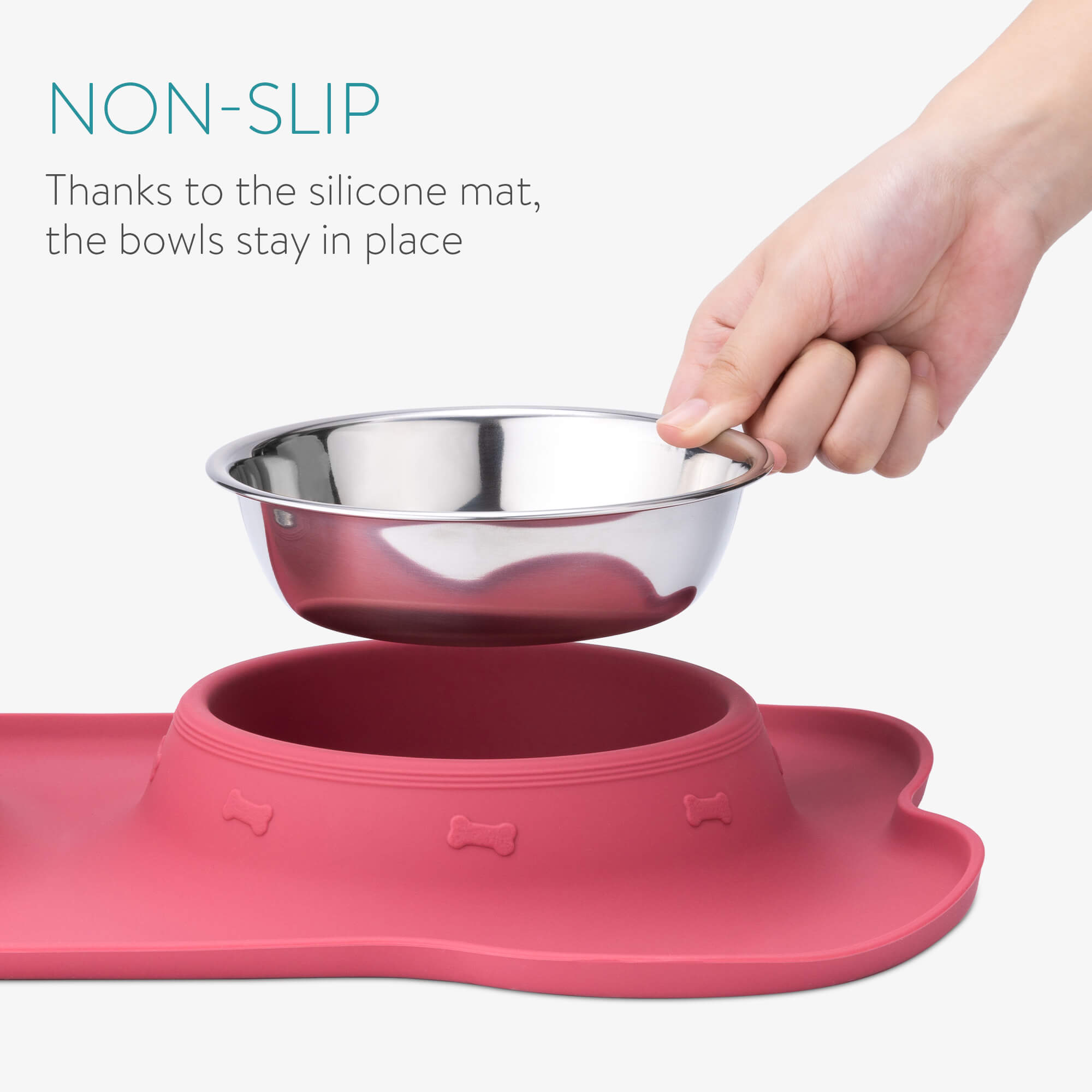 Navaris 2 Μπολ Φαγητού από Ανοξείδωτο Ατσάλι με Βάση Σιλικόνης - 400 ml - Raspberry - 55096.213