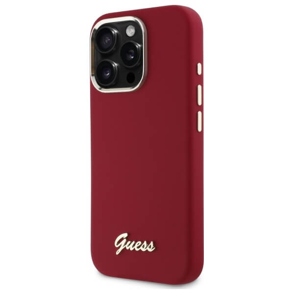 Guess iPhone 16 Pro - Silicone Script Metal Logo and Frame - Σκληρή Θήκη με Πλαίσιο Σιλικόνης - Magenta - GUHCP16LSMBSLM