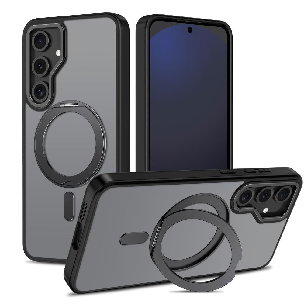 Tech-Protect Samsung Galaxy S24 FE MagRing - Σκληρή MagSafe Θήκη με Περιστρεφόμενο Δαχτυλίδι Συγκράτησης / Stand - Matte Black / Ημιδιάφανη