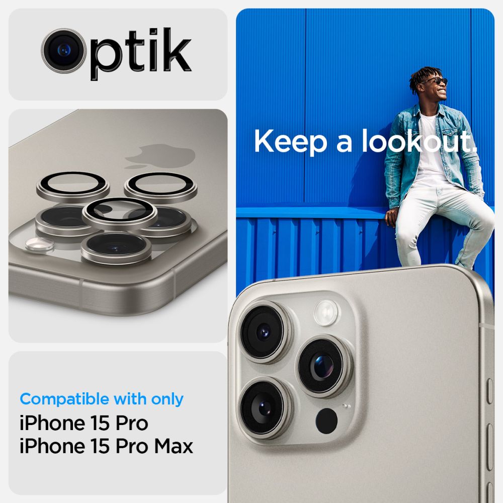 Spigen iPhone 14 Pro / 14 Pro Max / 15 Pro / 15 Pro Max / 16 Pro / 16 Pro Max Optik.TR EZ Fit Αντιχαρακτικό Γυαλί για την Κάμερα - 2 Τεμάχια - Natural Titanium