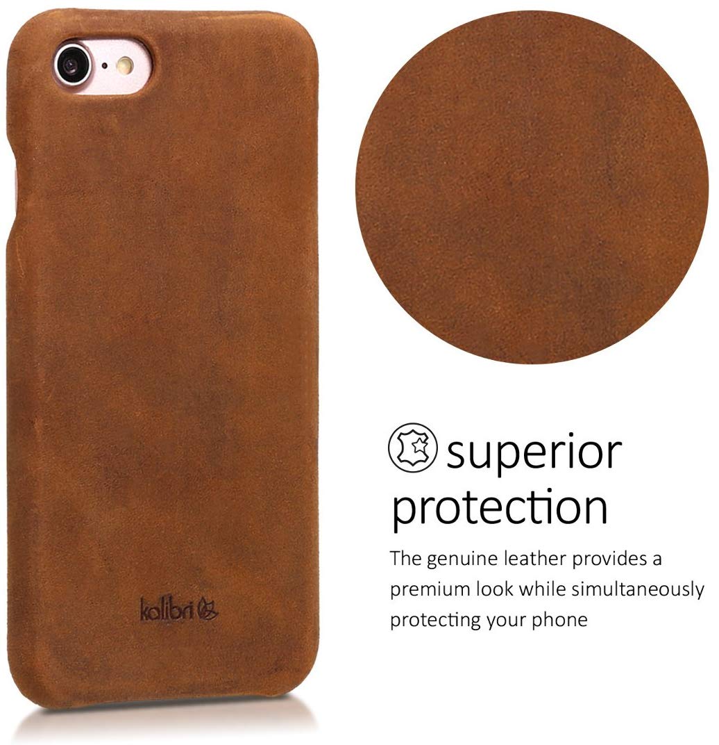 Kalibri iPhone SE 2022 / SE 2020 / 7 / 8 Σκληρή Θήκη με Επένδυση Γνήσιου Δέρματος - Brown - 39345.05