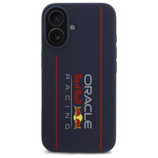 Red Bull iPhone 16 - Silicone Vertical Logo - MagSafe Σκληρή Θήκη με Πλαίσιο Σιλικόνης - Navy - RBHMP16S24SIOLRV