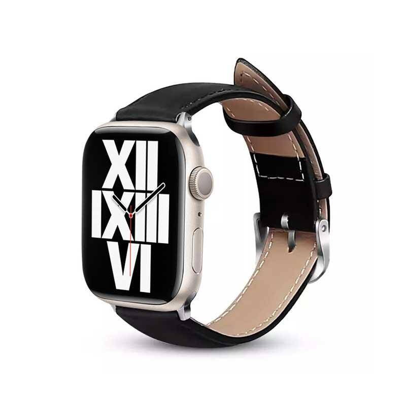 Crong Λουράκι Apple Watch 4/5/6/7/8/9/10/11 - SE (1/2/3) - Ultra (1/2/3) - 42/44/45/49mm από Γνήσιο Δέρμα - Noble Band - Black Noir