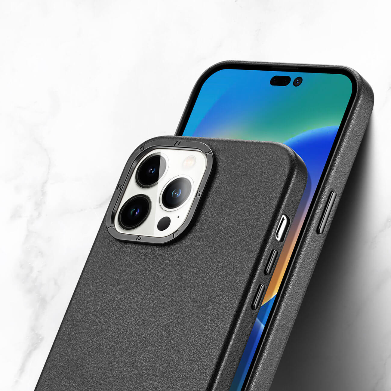 Dux Ducis iPhone 14 Pro Max Grit Leather Case Θήκη με Επένδυση Συνθετικού Δέρματος και MagSafe - Black