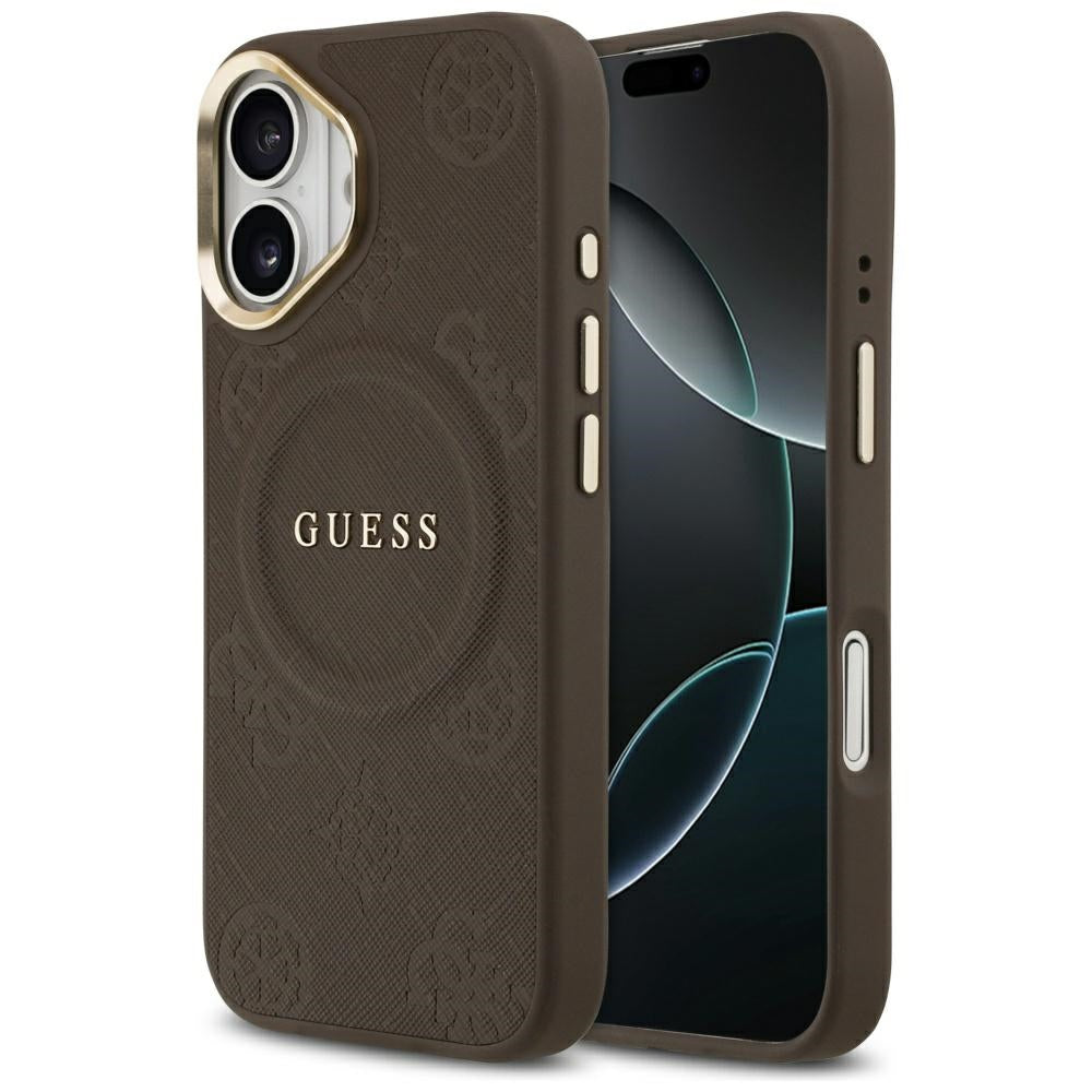 Guess iPhone 17 - Peony Hot Stamp MagSafe - Σκληρή Θήκη με Επένδυση Συνθετικού Δέρματος - Brown - GUHMP17SPSAMSECW