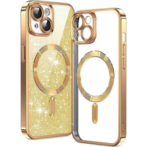 Techsuit iPhone 15 Plus - MagSafe - Luxury Glitter - Θήκη Σιλικόνης - Gold - likebrands.gr