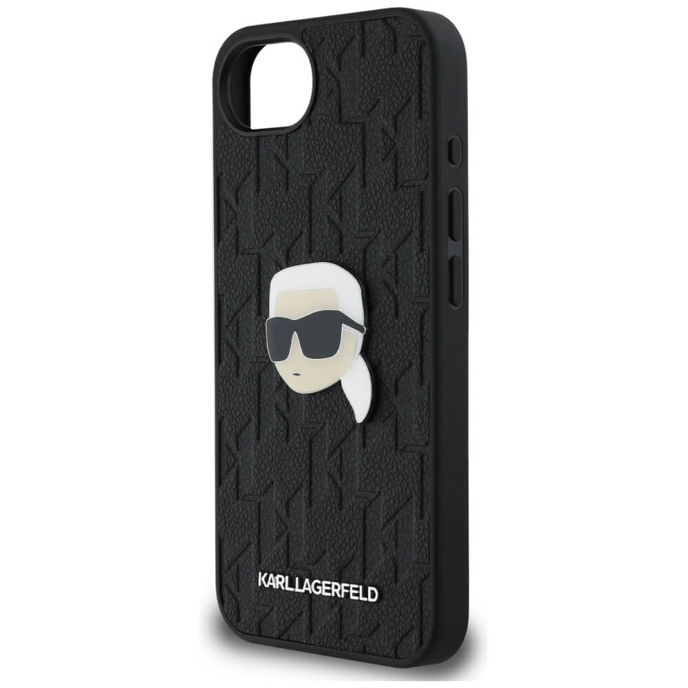 Karl Lagerfeld iPhone 16e - Monogram Karl Head Pin Σκληρή Θήκη με Επένδυση Συνθετικού Δέρματος - Black - KLHCPSE4PGKLKIPK - likebrands.gr