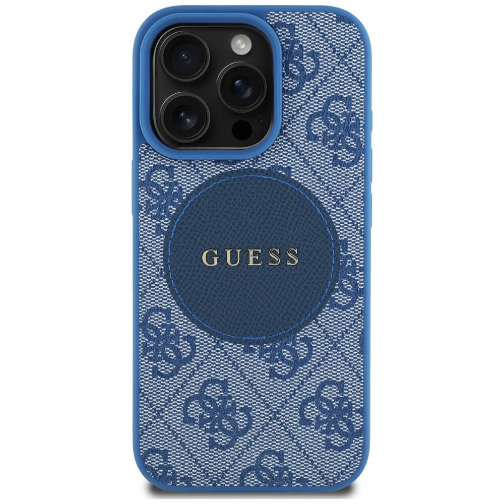 Guess iPhone 16 Pro - 4G Circle Classic Logo - MagSafe Θήκη με Επένδυση Συνθετικού Δέρματος - Blue - GUHMP16LP4PGRSGB