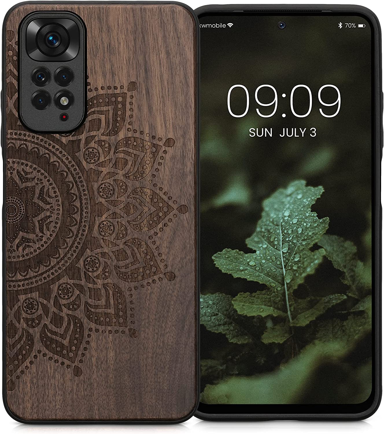 KW Xiaomi Redmi Note 11 / Redmi Note 11S Θήκη από Φυσικό Ξύλο - Design Rising Sun - Dark Brown - 57386.03