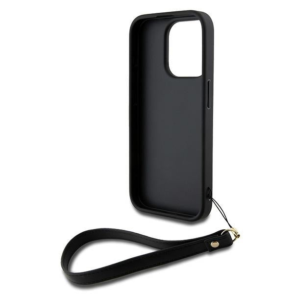 DKNY iPhone 15 Pro - Wrist Strap Stock Logo - Σκληρή Θήκη με Επένδυση Συνθετικού Δέρματος με Λουράκι - Black