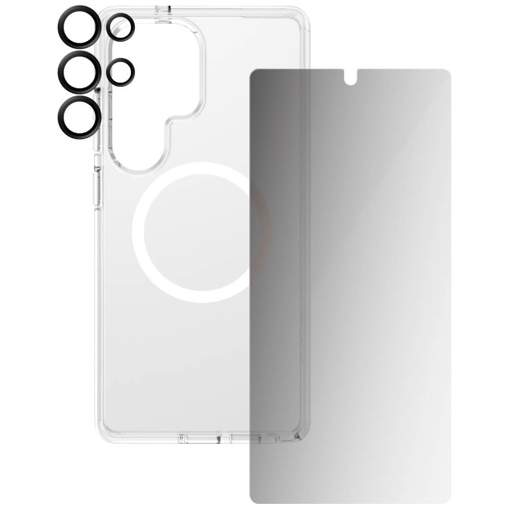 Care by PanzerGlass Samsung Galaxy S25 Ultra - Flagship 3in1 Σετ με 1 Αντιχαρακτικό Γυαλί Οθόνης Privacy, 1 Αντιχαρακτικό Γυαλί για την Κάμερα και 1 Σκληρή Θήκη - Clear