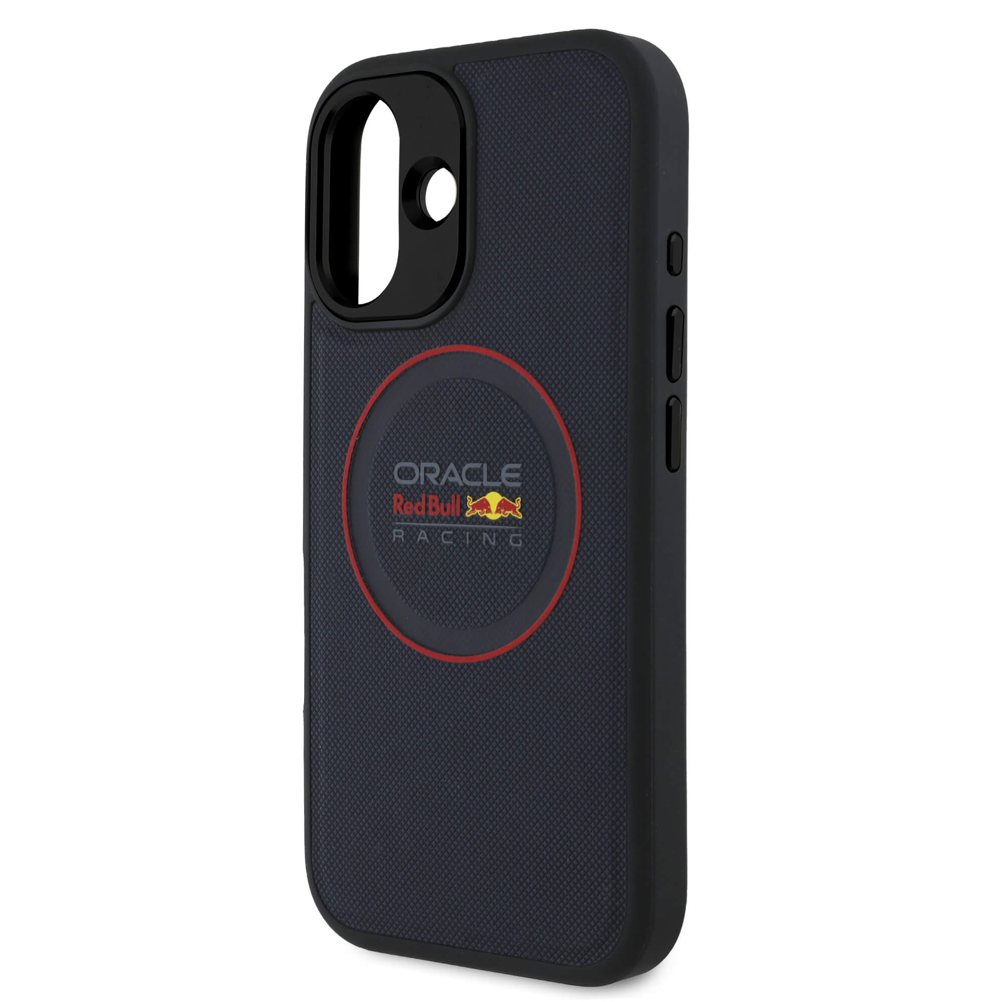 Red Bull iPhone 16 - Leather Red Ring - MagSafe Σκληρή Θήκη με Επένδυση Συνθετικού Δέρματος και Πλαίσιο Σιλικόνης - Navy - RBHMP16S24PUILVR
